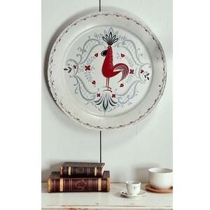 50s Marcelline Tin Serving Tray Wall Decor Red Rooster Scandinavian Folk‎ Art 18